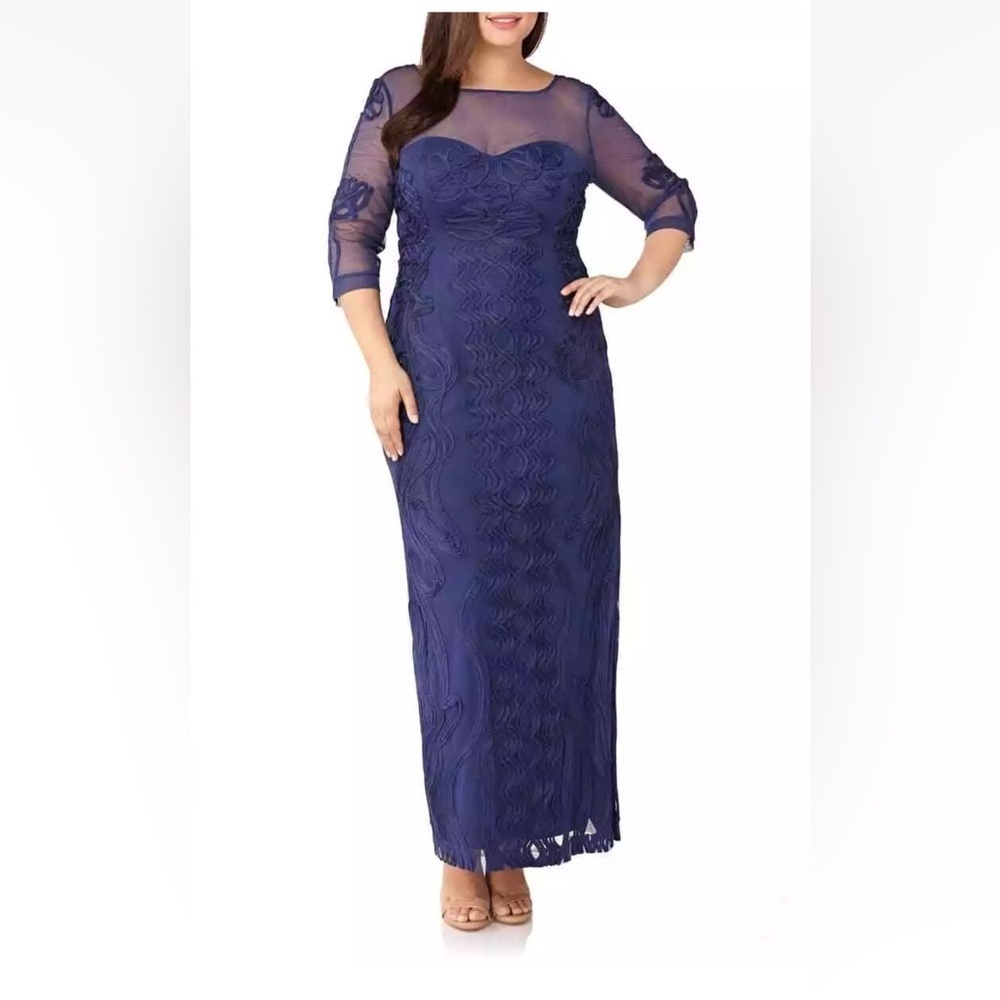 JS Collections Women's Navy Long Sleeve Lace Maxi Evening Dress Gown Size 20W